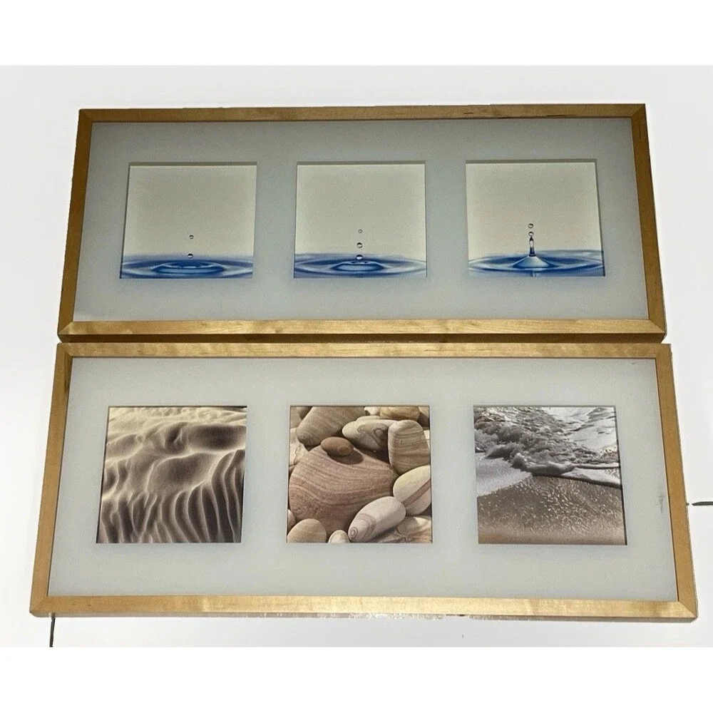 2 IKEA ERIKSLUND Collage Shadowbox Frame photos Waterdrop + Beach Picture 28x12
